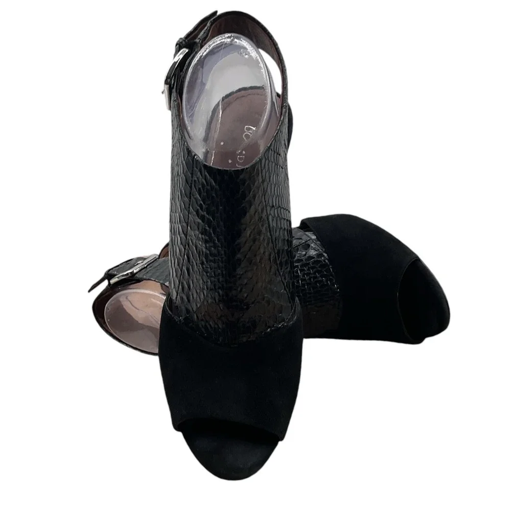 Donald J Pliner Womens Black Suede Snakeskin Peep Toe Slingback Heels 10M‎